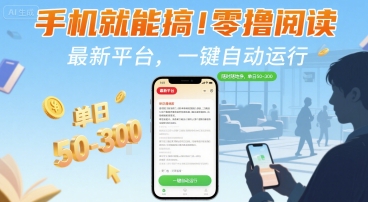 手机就能搞！零撸阅读挂G，最新平台，一键自动运行，随时随地挣，单日50-3张+【揭秘】-轻资本网