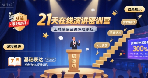 21天在线演讲密训营，王牌演讲招商课程系统-轻资本网