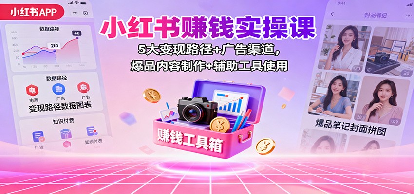 小红书赚钱实操课：5大变现路径+广告渠道，爆品内容制作+辅助工具使用-轻资本网