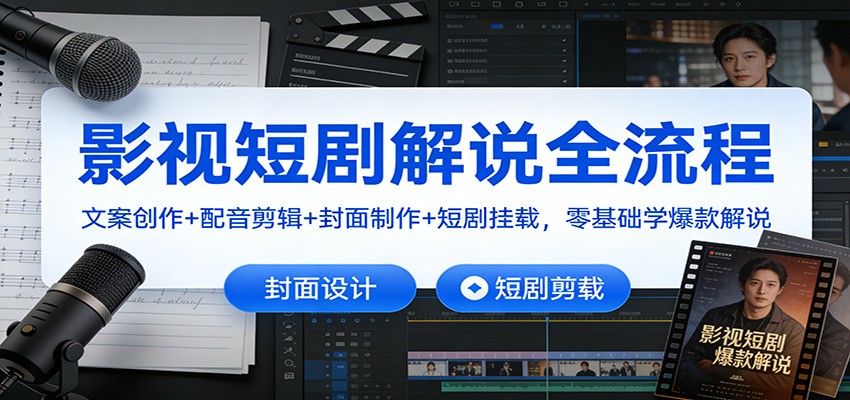 影视短剧解说全流程：文案创作+配音剪辑+封面制作+短剧挂载，零基础学爆款解说-轻资本网