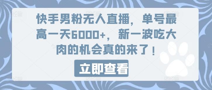 快手男粉无人直播，单号最高一天6000+，新一波吃大肉的机会真的来了-轻资本网