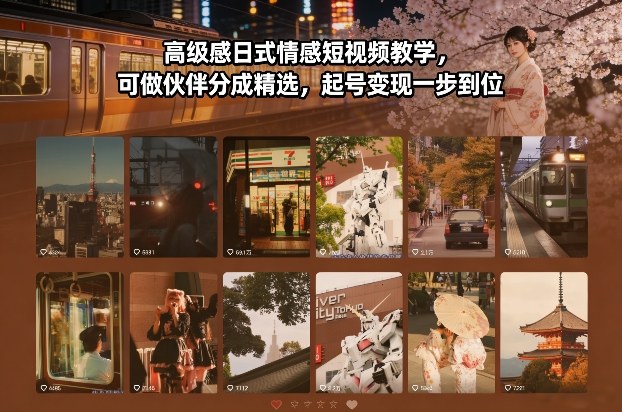 高级感日式情感短视频教学，可做伙伴分成精选，起号变现一步到位-轻资本网