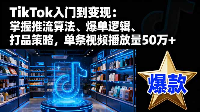 TikTok入门到变现：掌握推流算法、爆单逻辑、打品策略，单条视频播放量50w-轻资本网