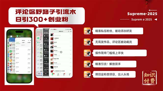 评论区野路子截流创业粉新方法，日被动加300+创业粉，精准引流被动添加…-轻资本网