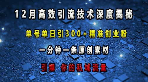 最新高效引流技术深度揭秘 ，单号单日引300+精准创业粉，一分钟一条原创素材，引爆你的私域流量-轻资本网