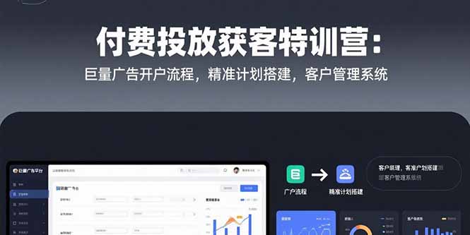 付费投放获客特训营：巨量广告开户流程，精准计划搭建，客户管理系统-轻资本网