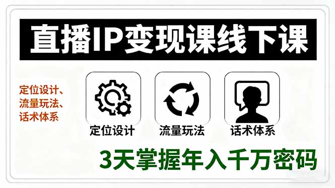 直播IP变现课线下课，定位设计、流量玩法、话术体系，3天掌握年入千万密码-轻资本网