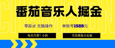 番茄音乐人掘金，单账号最高可撸1k+，可无限矩阵去做，零投入-轻资本网