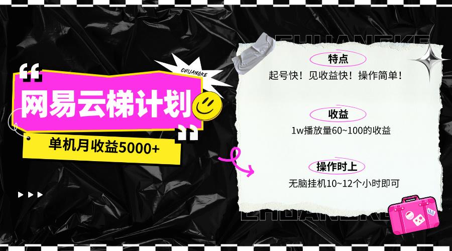 (10063期)最新网易云梯计划网页版，单机月收益5000+！可放大操作-轻资本网