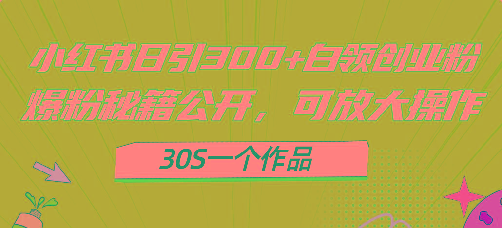 小红书日引300+高质白领创业粉，可放大操作，爆粉秘籍！30s一个作品-轻资本网