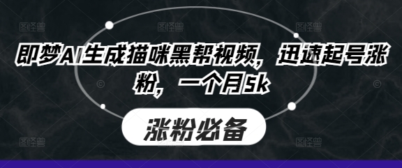 即梦AI生成猫咪黑帮视频，迅速起号涨粉，一个月5k-轻资本网