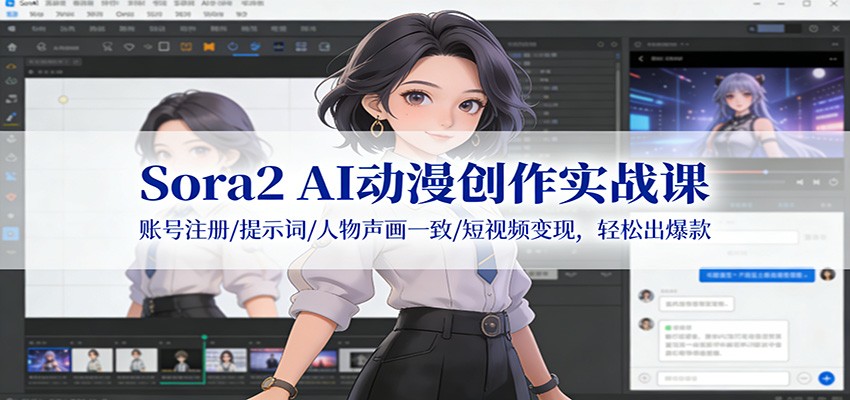 Sora2 AI动漫创作实战课：账号注册/提示词/人物声画一致/短视频变现，轻松出爆款-轻资本网