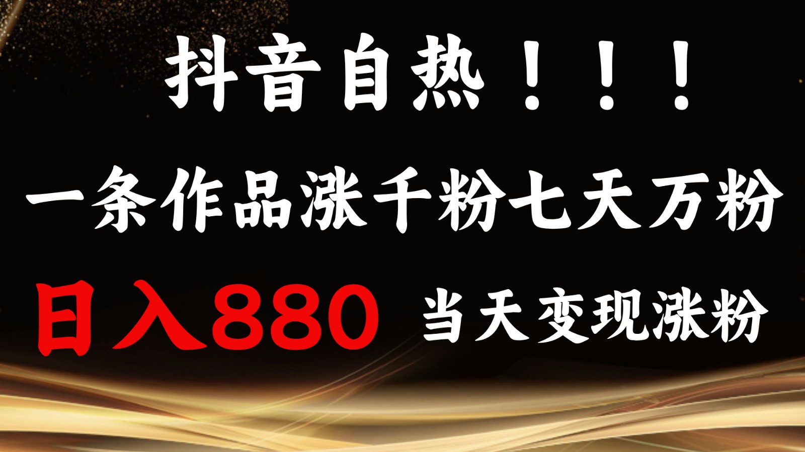 抖音小红书自热，一条作品1000粉，7天万粉，单日变现880收益-轻资本网