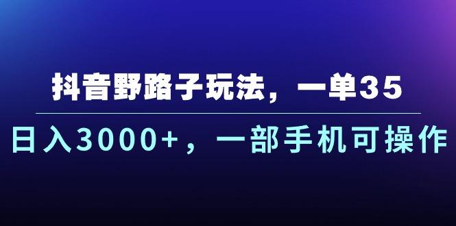 抖音野路子玩法，一单35.日入3000+，一部手机可操作-轻资本网