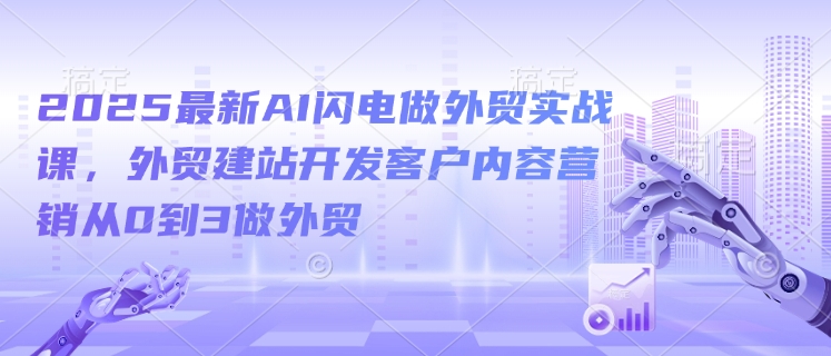 2025最新AI闪电做外贸实战课，外贸建站开发客户内容营销从0到3做外贸-轻资本网