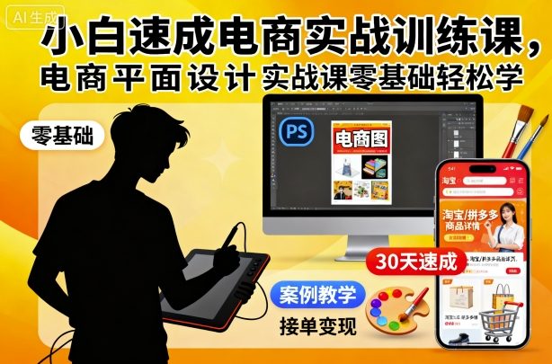 小白速成电商实战训练课，电商平面设计实战课零基础轻松学-轻资本网