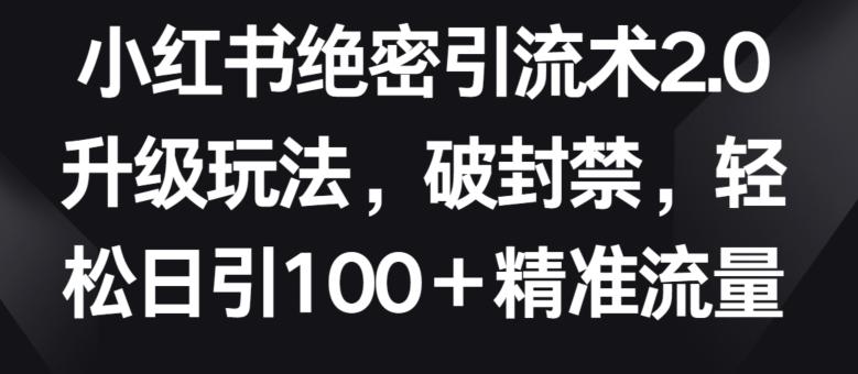 小红书绝密引流术2.0升级玩法，破封禁，轻松日引100+精准流量【揭秘】-轻资本网