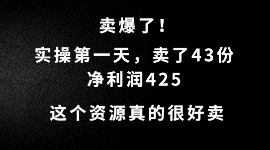 这个资源，需求很大，实操第一天卖了43份，净利润425【揭秘】-轻资本网