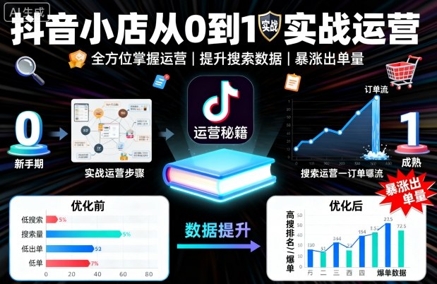 抖音小店从0到1实战运营，帮你全方位掌握小店运营，提升搜索数据与出单量-轻资本网
