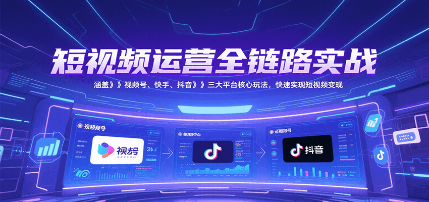 短视频运营全链路实战，涵盖视频号、快手、抖音三大平台核心玩法，快速实现变现！-轻资本网