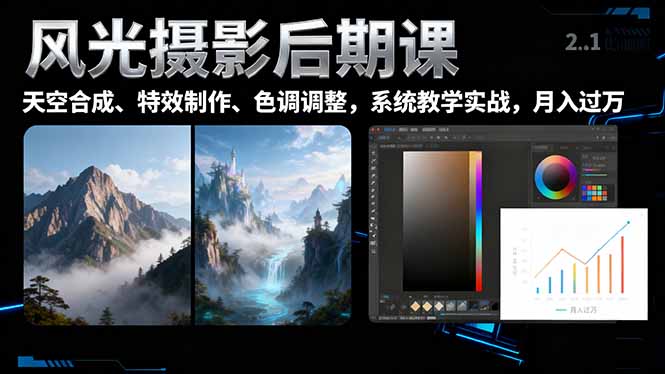 风光摄影后期课，一键换天空合成、特效制作、色调调整，月入过万-轻资本网
