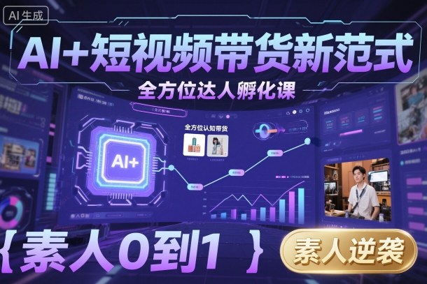 AI+短视频带货新范式全方位达人孵化课，素人也可以从0到1，全方位认知短视频带货-轻资本网