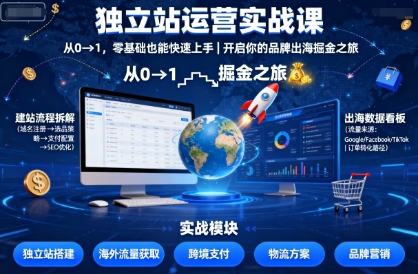 独立站运营实战课，​从0到1，零基础也能快速上手，开启你的品牌出海掘金之旅-轻资本网
