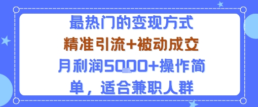 小众赛道玩法：当下最热门的变现方式，精准引流+被动成交月利润5k+操作简单，适合兼职人群-轻资本网