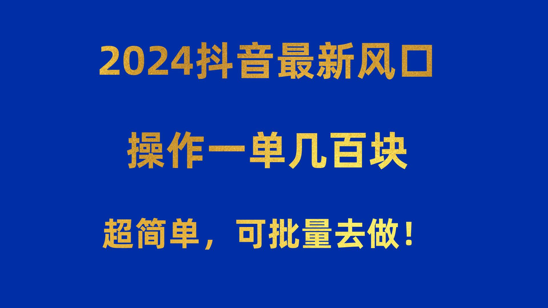 2024抖音最新风口！操作一单几百块！超简单，可批量去做！！！-轻资本网