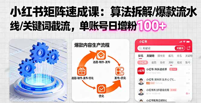 小红书矩阵起号速成课：算法拆解/爆款流水线/关键词截流 单账号日增粉100+-轻资本网