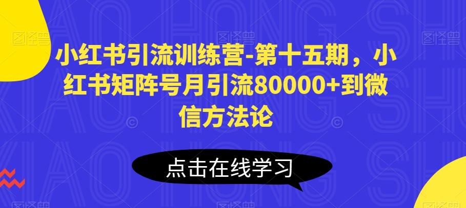 小红书引流训练营-第十五期，小红书矩阵号月引流80000+到微信方法论-轻资本网