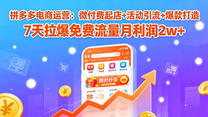 拼多多电商运营：微付费起店+活动引流+爆款打造 7天拉爆免费流量月利润2w+-轻资本网