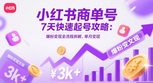 小红书商单号7天快速起号攻略：爆粉变现全流程拆解，单月变现3k+-轻资本网