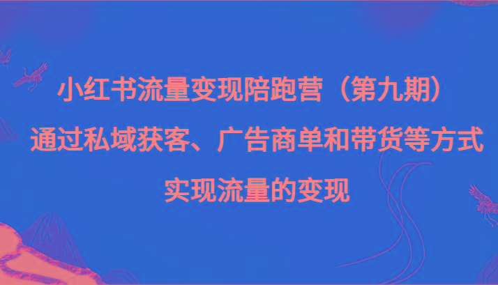小红书流量变现陪跑营（第九期）通过私域获客、广告商单和带货等方式实现流量变现-轻资本网