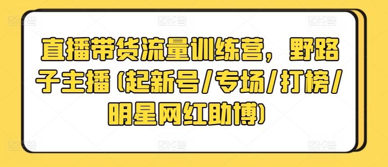 直播带货流量训练营，野路子主播(起新号/专场/打榜/明星网红助博)-轻资本网