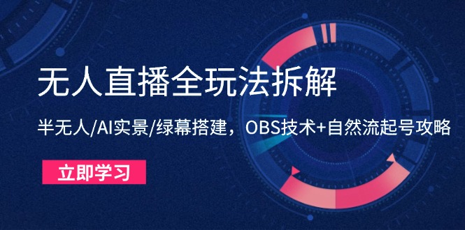 无人直播全玩法拆解：半无人/AI实景/绿幕搭建，OBS技术+自然流起号攻略-轻资本网