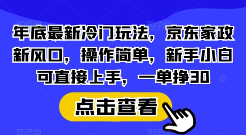 年底最新冷门玩法，京东家政新风口，操作简单，新手小白可直接上手，一单挣30【揭秘】-轻资本网