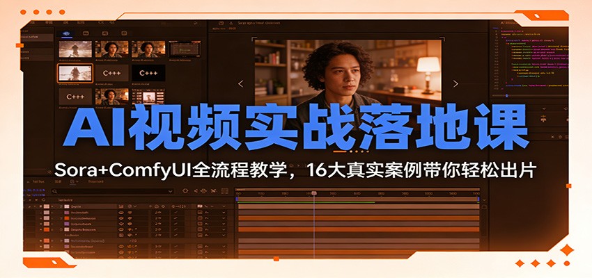 AI视频实战落地课：Sora+ComfyUI全流程教学，16大真实案例带你轻松出片-轻资本网