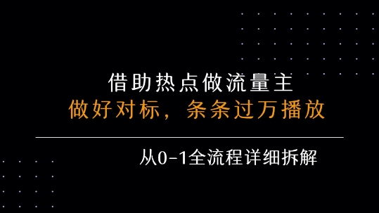 借力热点，乘顺风车玩流量主，条条过万播放， 每月收益5k+，从0-1全流程详细拆解-轻资本网