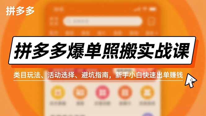 拼多多爆单照搬实战课，类目玩法、活动选择、避坑指南，新手小白快速出单赚钱-轻资本网