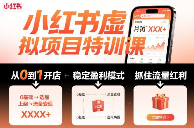 小红书虚拟项目特训课，帮你从0到1打造稳定盈利的店铺，抓住流量红利(更新9月)-轻资本网