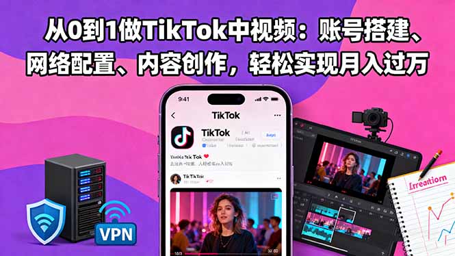 从0到1做TikTok中视频：账号搭建、网络配置、内容创作，轻松实现月入过万-轻资本网