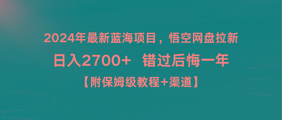 2024年最新蓝海项目，悟空网盘拉新，日入2700+错过后悔一年【附保姆级教...-轻资本网