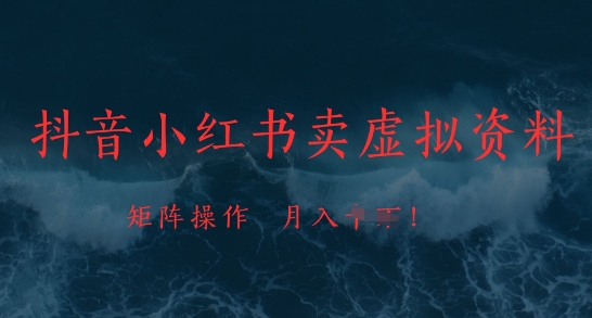 抖音小红书卖虚拟资料，市场需求一直存在，矩阵操作，月入1w+-轻资本网