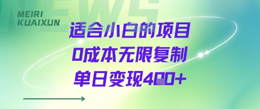 适合小白的项目0成本无限复制单日变现4张+-轻资本网