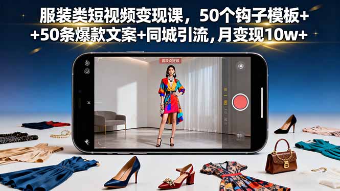 服装类短视频变现课，50个钩子模板+50条爆款文案+同城引流，月变现10w+-轻资本网