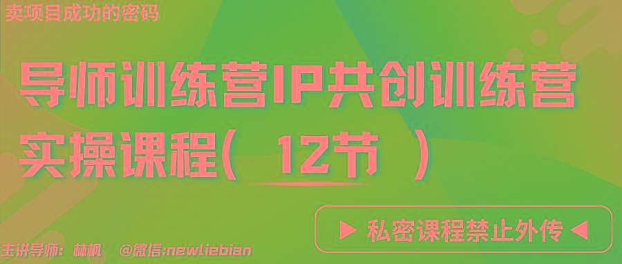 导师训练营3.0IP共创训练营私密实操课程(12节)-卖项目的密码成功秘诀-轻资本网