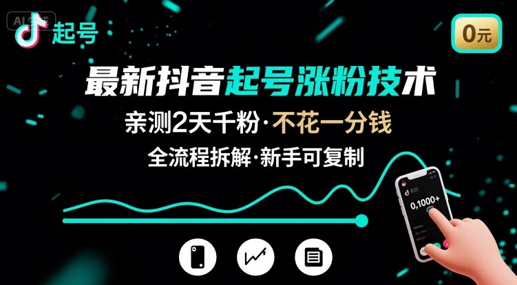 最新抖音起号涨粉技术，亲测2天千粉，不花一分钱，全流程拆解-轻资本网