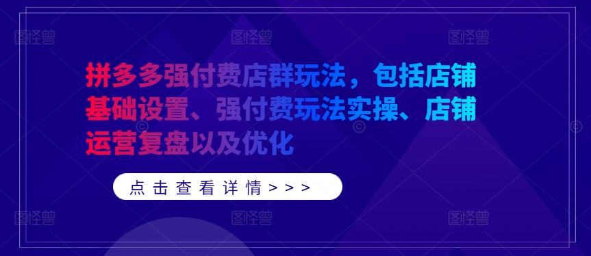 拼多多强付费店群玩法，包括店铺基础设置、强付费玩法实操、店铺运营复盘以及优化-轻资本网
