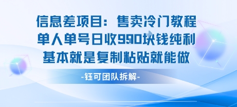 信息差项目：售卖冷门教程单人单号日收9张纯利基本就是复制粘贴就能做-轻资本网